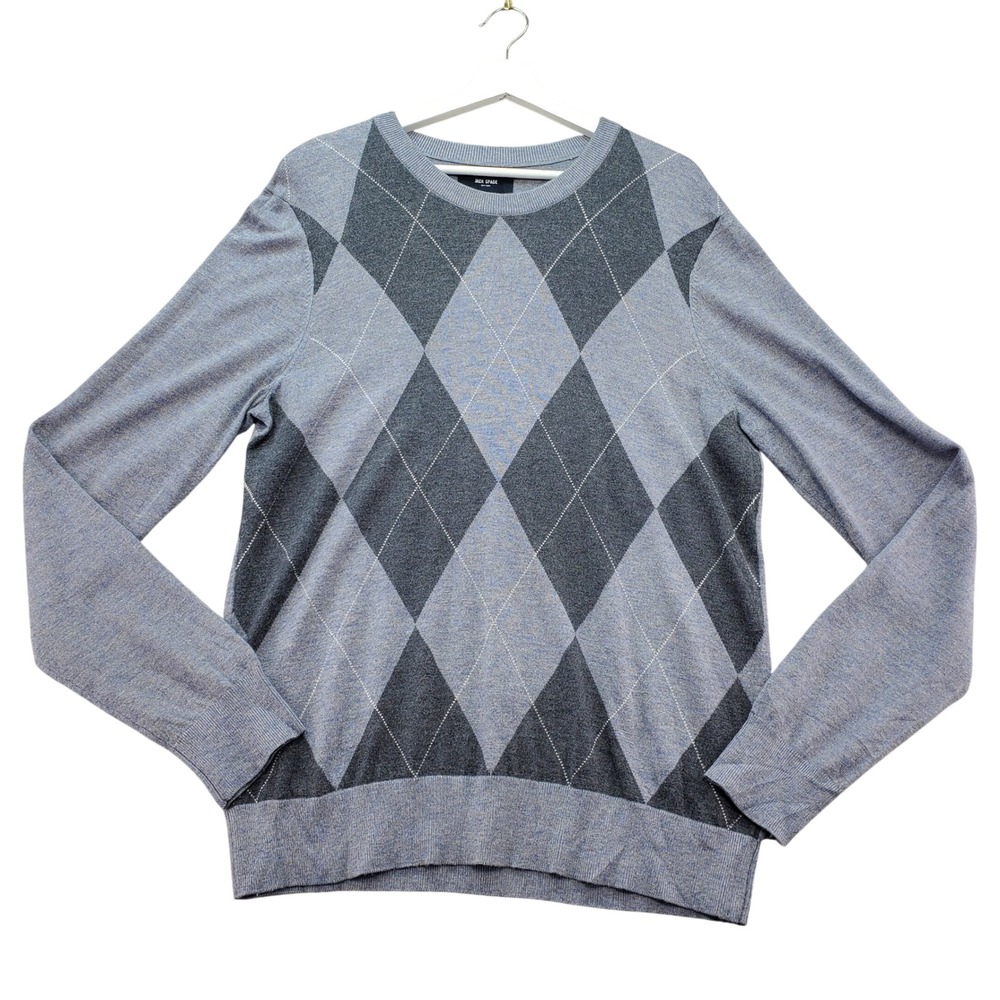 Jack Spade Argyle‎ Sweater Mens Large Gray Crewneck Knit Old mOney Quiet Luxury